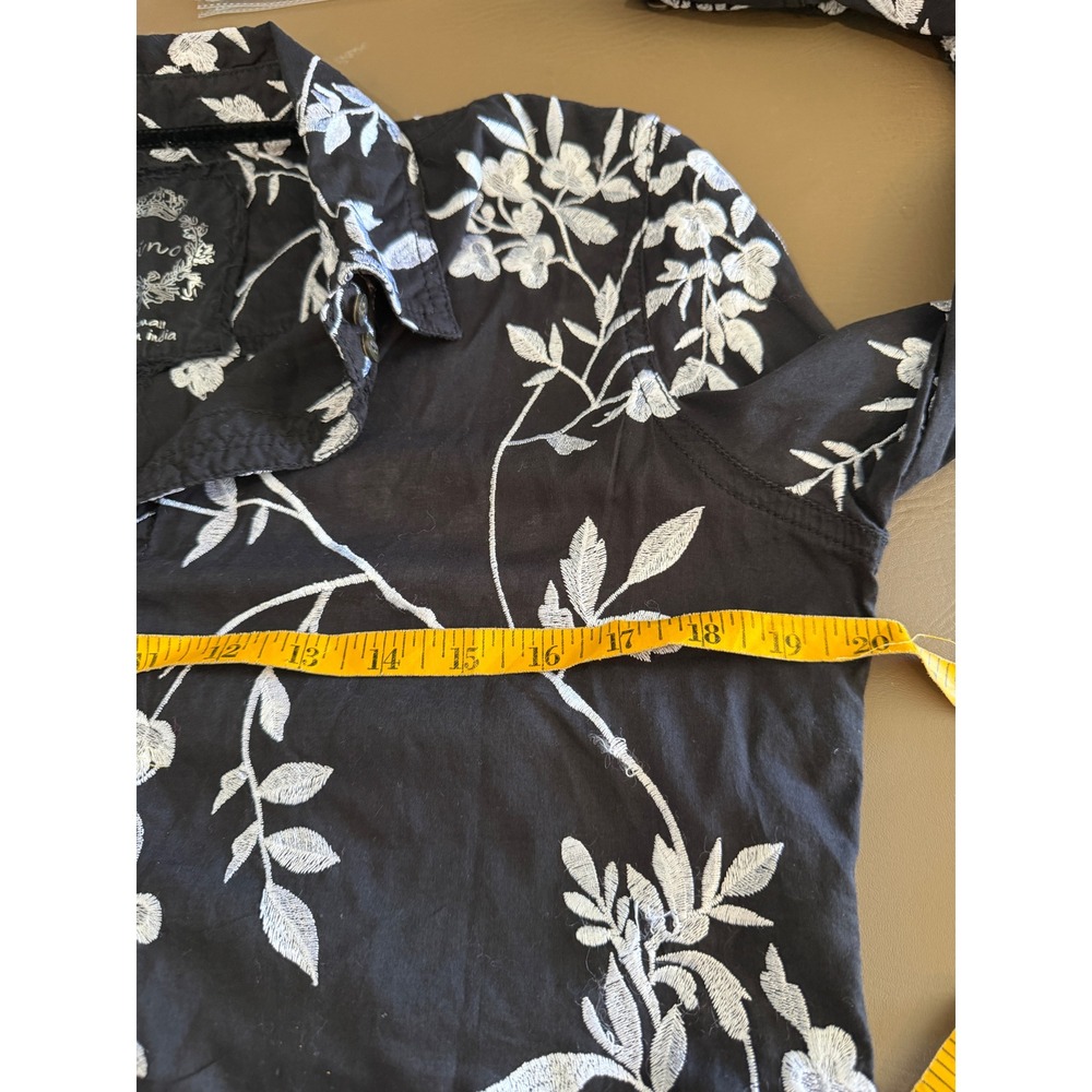 Cino Cotton Floral Embroidered Button Up Shirt Black Long Sleeve Boho Cottage XS - Picture 8 of 12